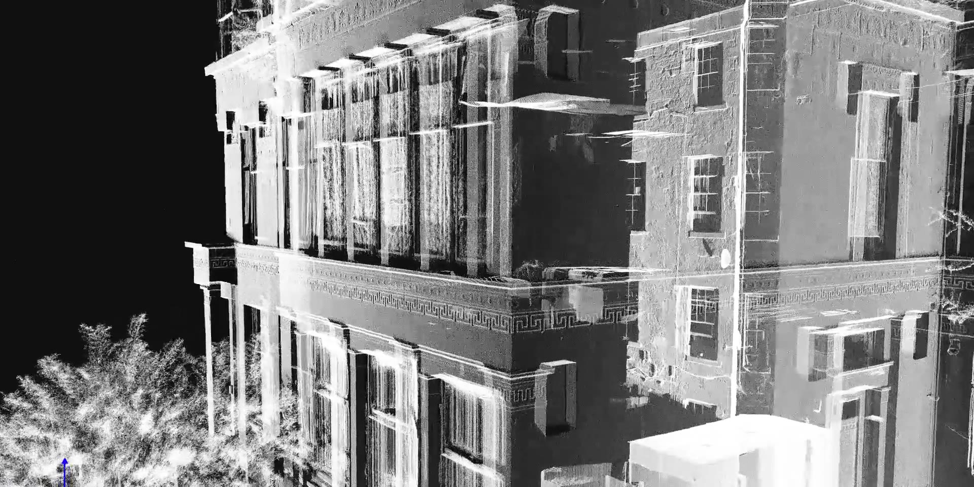 Intensity-shaded point cloud of the front elevation and bay windows